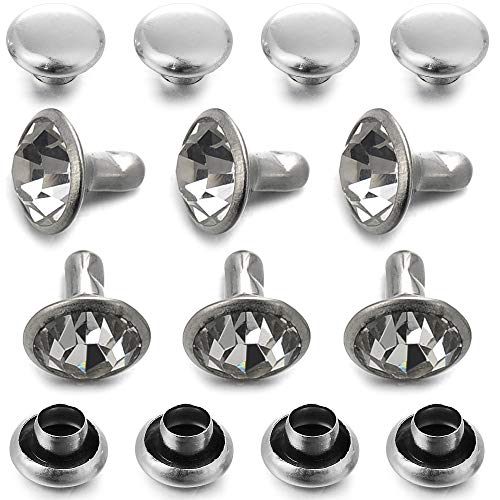 200 Sets Cz White Clear Crystal Rivets Rapid Rhinestone Silver Color Stud Rivets fit for DIY Leather-Craft and Garment (7 MM) - size: 7 MM