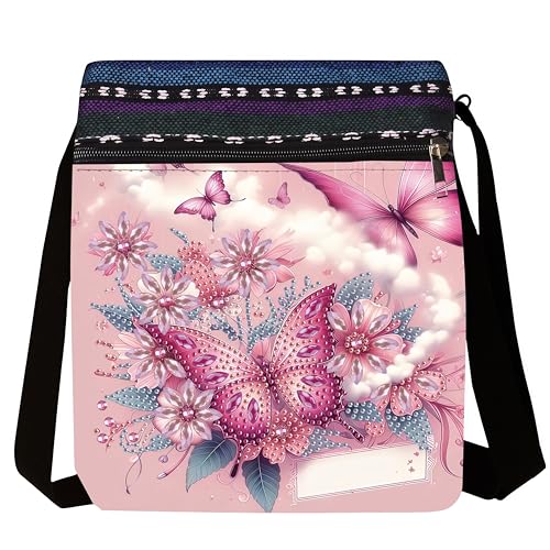 LSQFS Diamond Art Painting Crossbody Bag for Adults, Butterfly Floral DIY Diamond Art Kits for Women, PU Leather Shoulder Purse Craft Kit - color: Butterfly flowers 1