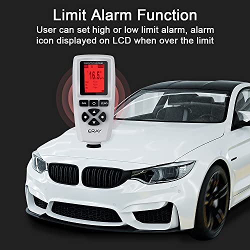 ERAY Mil Thickness Gauge, Coating Thickness Gauges with Backlight LCD Display | Paint Depth Gauge Meter for Car Automotive, Limit Alarm/Data Storage/Export Data/PC Software Analysis (Grey) - color: Grey