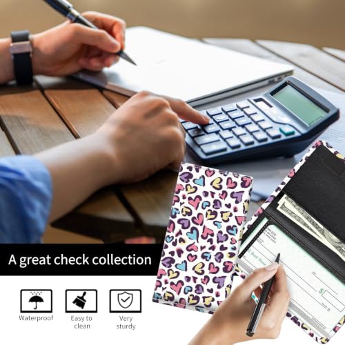Checkbook Cover for Personal Checkbook, Cute Pu Leather Check Book for Women & Men, Slim Checkbook Holder with Pen Holder and Built-in Clear Plastic Divider, Heart Pattern - color: Heart Pattern