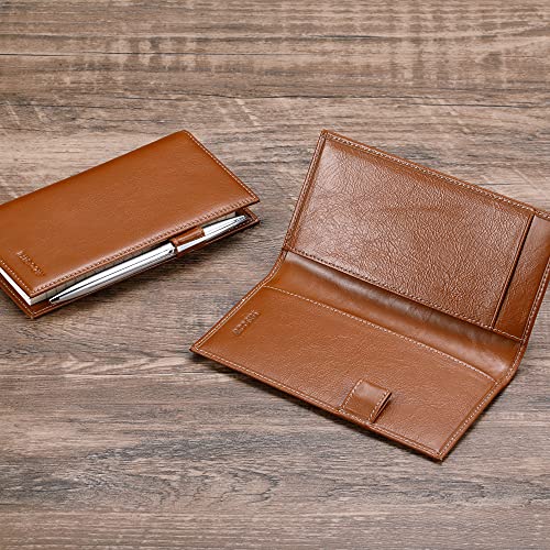 HISCOW Leather Checkbook Cover for Duplicate Checks with Pen Holder - color: Antiqued Brown