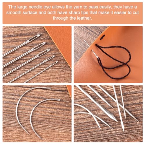 Pndeyo Leather Sewing Needles 42pcs, Heavy Duty Sewing Needles Kit Curved Hand Sewing Needles for Upholstery Leather Craft Carpet Canvas Repair