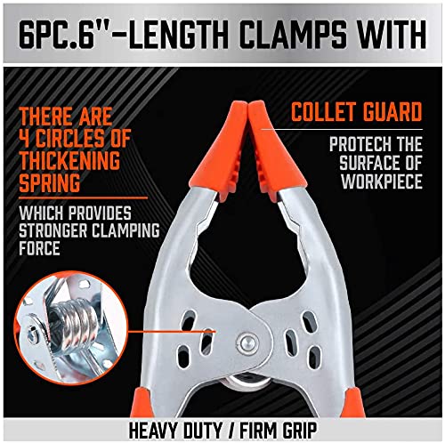 27-Piece 6-Inch Heavy Duty Spring Clamp Set, Large Metal Spring Clamps with 2.5-Inch Jaw Opening for Woodworking, Backdrops, Pool Covers, Photography & DIY Projects - color: Orange, size: 27-Piece 6" inch