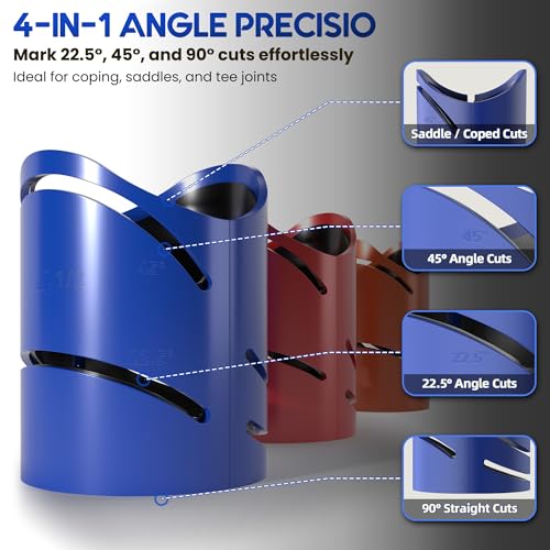 Metal Pipe Cutting Guide Kit, Pipe Cutting Guide Tool, Pipe Saddle Template Cutting Guide, High-Precision Cross｜Saddle Cuts at 22.5°, 45°, 90°, 3 Pack Size 1-7/8", 2-3/8", 2-7/8" - color: 3 Pieces in 3 Sizes