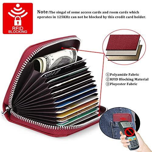 GOIACII Wallets for Women RFID Blocking Ultra Slim Real Leather Credit Card Holder Clutch - color: Z-Red