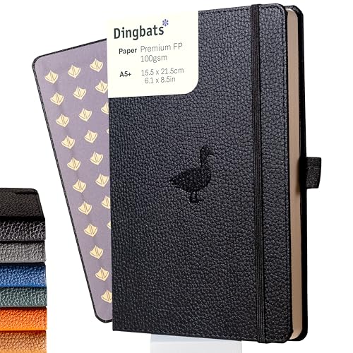 Dingbats* Wildlife Plain Writing Journal Notebook A5 - Vegan Leather Hardcover - Ideal for Work, Travel - Pocket, Elastic Closure, & Bookmark - color: Black Duck, style: Minimalist