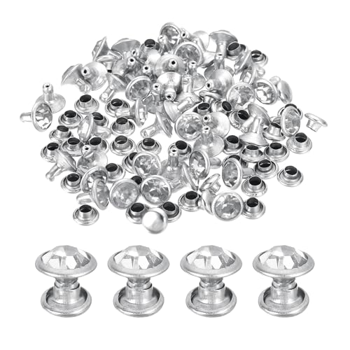 uxcell 60 Sets Rhinestone Rivets, 8mm Leather Rivets Crystal Rivets Stud Rapid Double Cap Rivets for DIY Leather Craft Fabric Clothes Belt Bags, Silver Clear - color: Silver Clear, size: 8mm