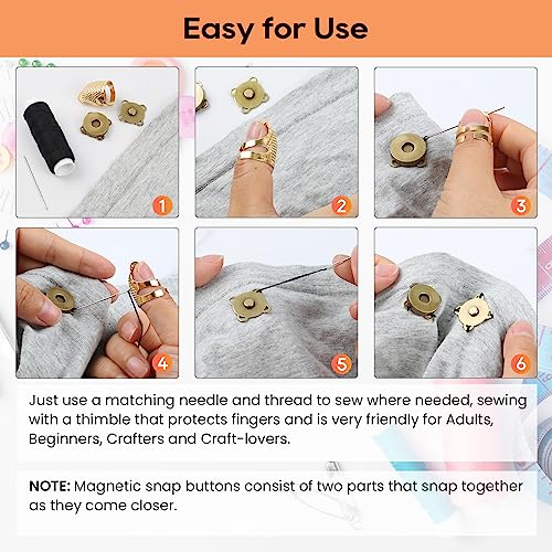 30Sets Magnetic Snaps Clasps with Sewing Accessories (Needle Thread Thimble) - Magnetic Purses Closure Buttons Clasps for Sewing DIY Craft, Purses, Bags, Clothes, Leather (14MM-3Colors) - color: 30Sets 14mm Sewing