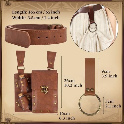 SUMGOGO Retro Belt Pouch Waist Bag Womens Fanny Pack Cellphone Holder Steampunk Medieval Renaissance Purse Costume Accessory - color: New-Brown