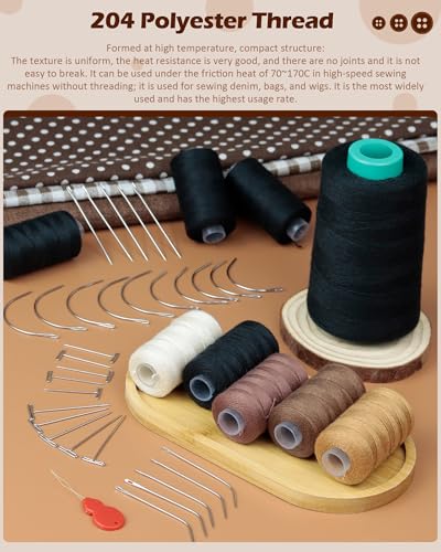 FIVEIZERO 450yd Black Sew in Hair Extension Thread and 30pcs T/C/J/I Needle | 3 Rolls Hair Thread;4-ply polyester weaving thread;Hair Weave Threads for Hair Extensions,Hand Sewing & Making Wigs DIY - color: 450yd-black