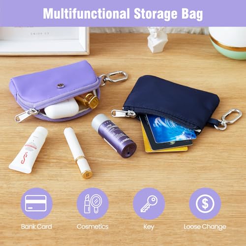 Mini Dual Pouch Wristlet Wallet for Women – Zip Around wristlet Keychain Wallet with 2 Wristlets, Ideal for Dog Walking, Coffee Runs & Lunch Break Essentials (Violet+Navy Blue) - color: Violet+Navy Blue