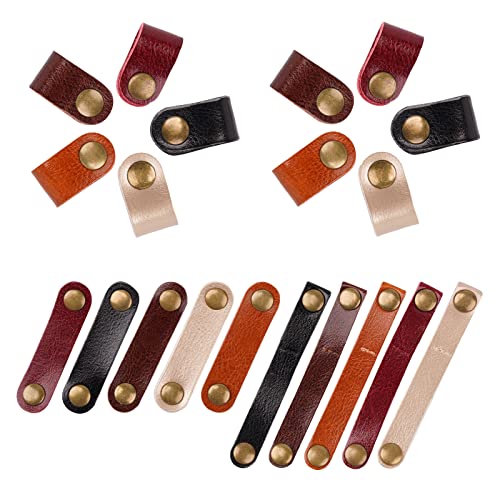20 Pack Leather Cable Straps Cord Organizers Leather Cable Ties Cord Snap On Cable Holders Keepers For Travel, USB Charging Cable Management Winder Earphone Wrap, Gifts for Women Men
