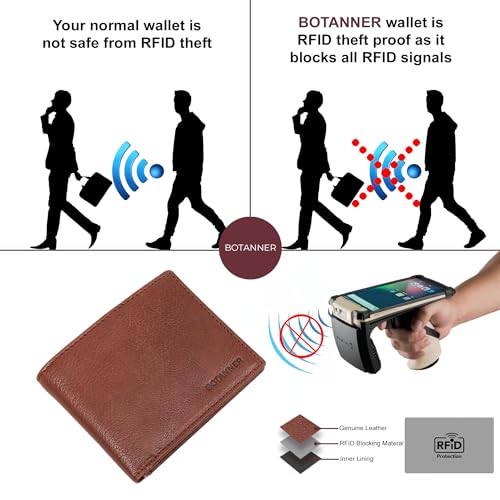 Genuine Leather Bifold Mens Wallet RFID Blocking 5 Credit Card Slots 1 ID Window 2 Sections for Bills 2 Additional Slots | Choco - color: Choco, size: 5 Card + 1 ID