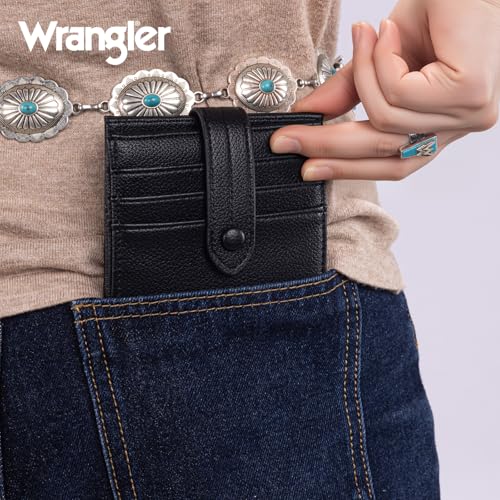 Montana West X Wrangler Small Black Wallet for Woman Ladies Girls Slim Thin Bifold Card Cases & Money Organizers RFID Lining and Zipper Coin Pocket - color: Black