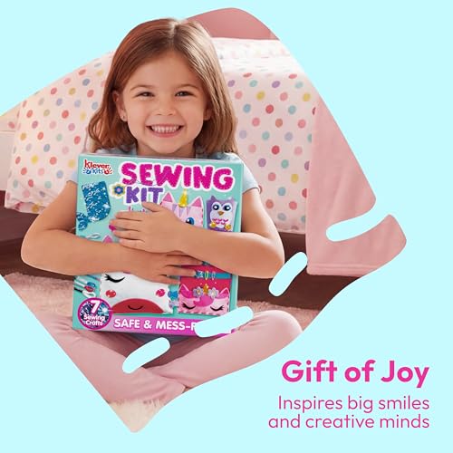 Klever Kits 7 Sewing Projects- My First Kids Sewing Kit- Easy DIY Arts and Crafts for Girls, Craft Kits, Birthday Gifts for Kids Aged 6+, Unicorn and Mermaid Pillow - size: Miniature/Small