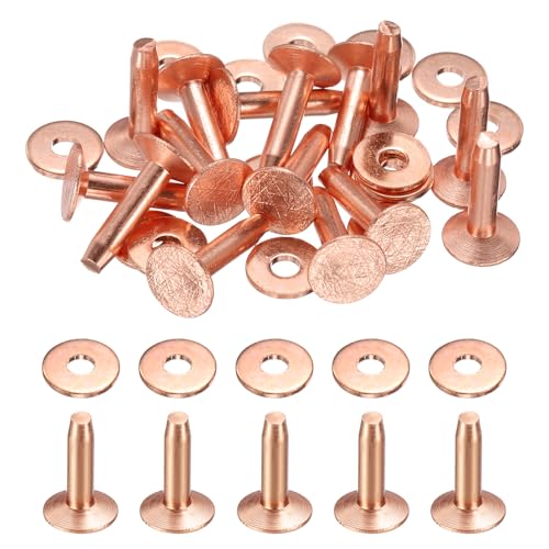 HARFINGTON 15Set Copper Rivets and Burrs Washers 9x3.3x14mm Dimpled Finish Solid Leather Rivet Fastener Studs Posts for Leather DIY Craft Belts Wallets Collars, Copper Tone - color: Copper Tone, size: 9x3.3x14mm