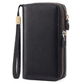 SENDEFN Leather Women Wallet RFID Blocking Zipper Around Phone Holder Clutch Wristlet Large Capacity - color: Black