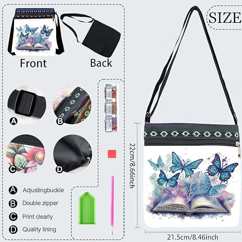 DDGYP Butterfly Diamond Painting Crossbody Bag, Diamond Art Kits for Adults | DIY PU Leather Art Bag, Adult Craft Kits for Women, Portable Handbag as Ideal Gift - color: Butterfly Flower 3
