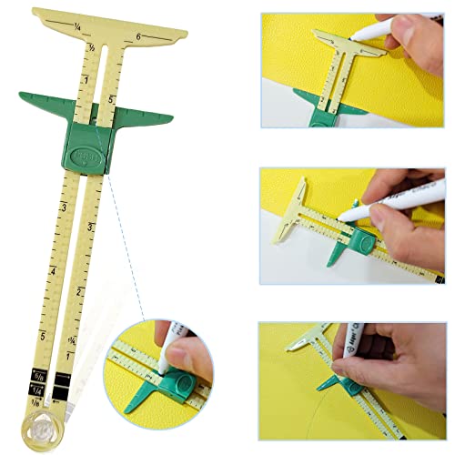 YEQIN 2 Pcs Sliding Gauge Measuring Sewing Tool, 5-in-1 Sliding Gauge Measuring and Stainless Steel Quilting Ruler Sewing Tool Fabric Quilting Ruler for Knitting Crafting Sewing Beginner Supplies - size: Size 2 (style1+3)