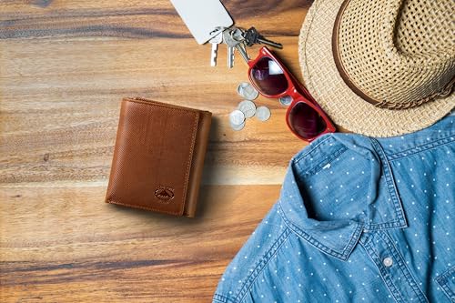 Stealth Mode Leather Trifold RFID Wallet For Men With Flip Out ID Holder - color: Brown Crunch