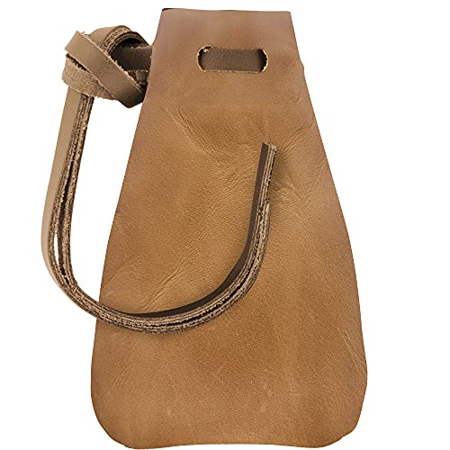 Leather Drawstring Pouch, Coin Bag, Medicine Tobacco Pouch Medieval Reenactment Made in U.S.A. by Nabob Leather Size 4.75" x 3" - color: Rustic Tan, style: Small
