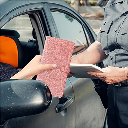 Car Registration & Insurance Card Holder Leather Auto Glove Box Organizer Document Wallet with Magnetic Shut (Glitter Rose, large) - color: Large Glitter Rose