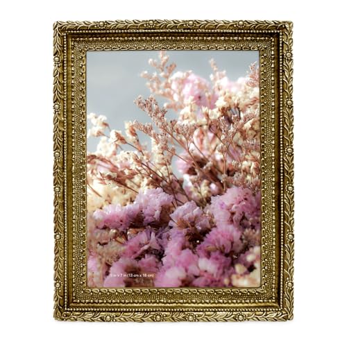 Isaac Jacobs 5x7 Gold Vintage Inspired Antique Library Frame | Horizontal & Vertical for Tabletop and Wall Display, Home Decor, Decorative Art Design (5x7, Gold) - color: Gold, size: 5x7
