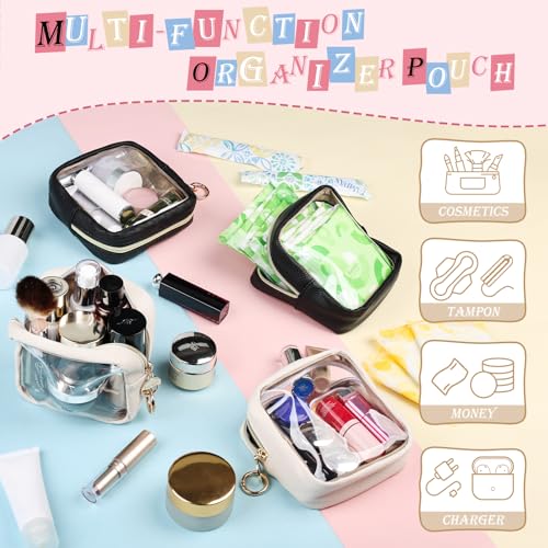 4.9" Clear Small Makeup Bag for Purse, TPU Mini Cosmetic Bag with Ring Buckle, Portable Small Makeup Travel Toiletry Pouches for Women, Birthday/Wedding/Christmas (Beige) - color: Clear-Single-sided Beige