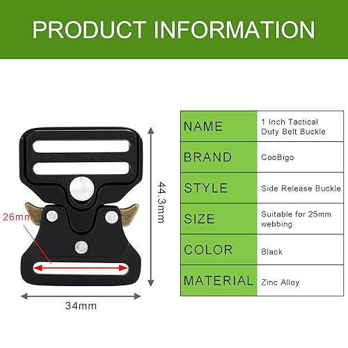 CooBigo 2 Pack Metal Duty Belt Buckles Replacement, 1 Inch Metal Buckle Clip for Dog Collar, Keychain, Hunting Belt Bags, Paracord Bracelets Buckle Hardware Black - color: B: 1" Black 2pcs
