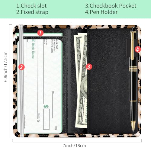 Checkbook Cover for Personal Checkbook, Cute Pu Leather Check Book for Women & Men, Slim Checkbook Holder with Pen Holder and Built-in Clear Plastic Divider, Snow Leopard - color: Snow Leopard