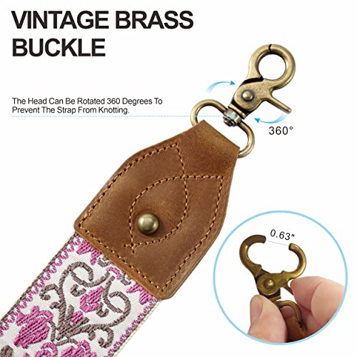Nefelibata Purse Strap-2" Crazy Horse Leather Wide Shoulder Strap Adjustable Replacement,Retro Jacquard Embroidery Multi-pattern Crossbody Bag Straps for Handbag,Crossbody Bags(Purple Embroidery) - color: Purple Embroidery