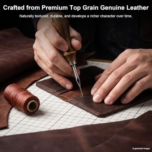 Genuine Leather Slim Wallet for Men: Minimalist RFID Wallet Holds 15 Cards - color: Premium Genuine Leather Black