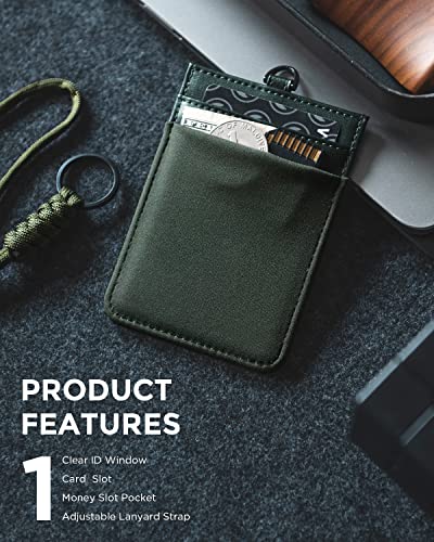 VULKIT ID Badge Holder with Lanyard for Women and Men Vertical Leather Badge Holder with Clear ID Window Card Holder Slot and Money Pocket Royal Green - color: Royal Green
