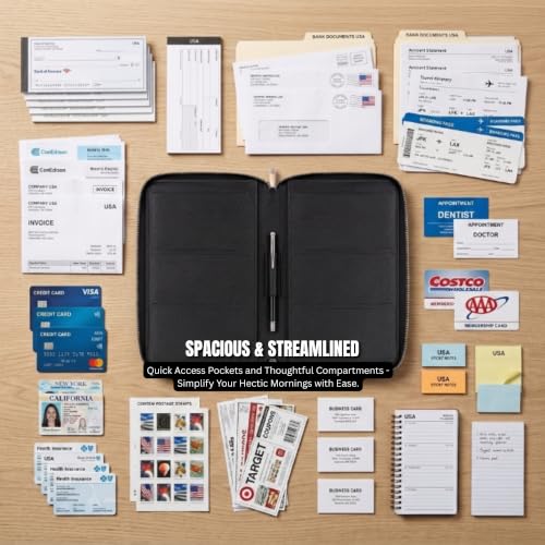 Full Grain Leather Checkbook Cover for Multiple Check Books - Checkbook Organizer for Up to 6 Books With Duplicate Checks - Checkbook Holder for Women and Men - Gift for Loved Ones - color: Black