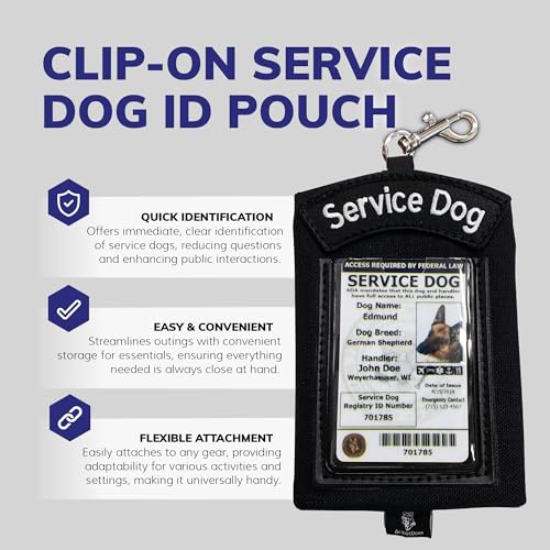 ActiveDogs Service Dog ID Card Pouch, Clip-On Badge Holder, Black - color: Black