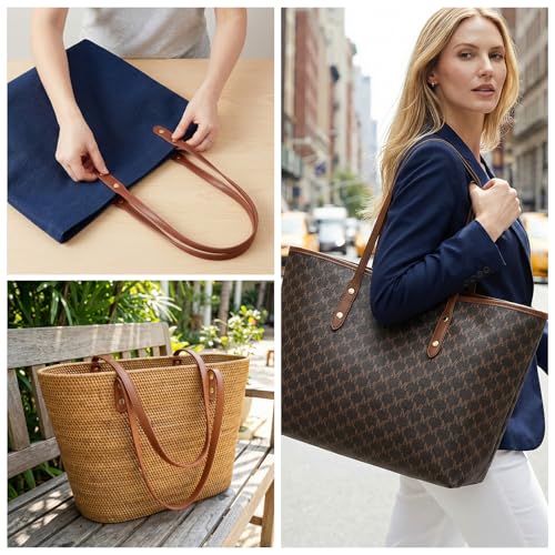 Winsyison 2pcs Leather Purse Band with Rivets, 28.15in, Coffee | Adjustable, Wraps Mount Handbag Handles, Long Bag Belt, for Purse Handbag Shopping Tote Bags - color: Coffee-2pcs