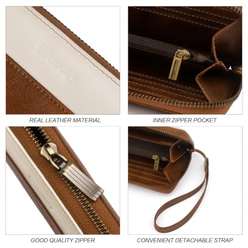 Real Leather Wristlet Wallet Women With RFID Blocking(brownwhite) - color: a7-darkbrown white