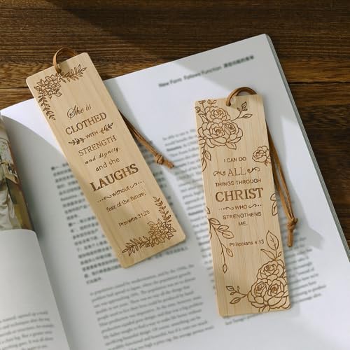 2 Pcs Bible Bookmarks for Women, Bamboo Religious Christian Bookmarks Gifts for Women Book Marks for Reading (Plant) - style: Plant