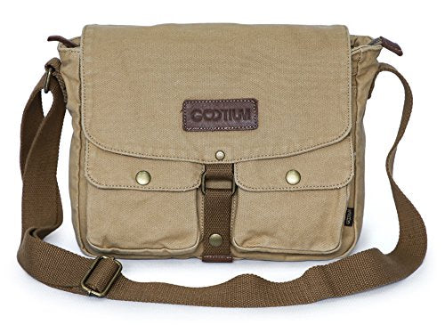 GOOTIUM Canvas Messenger Bag - Vintage Crossbody Shoulder Bag Military Satchel - color: Khaki