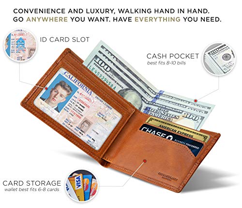 SERMAN BRANDS Mens Slim Bifold Wallet RFID Blocking Minimalist Front Pocket Wallets for Men - Thin & Stylish - color: Dark Caramel Elite
