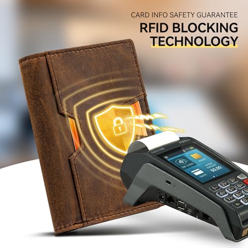 GSOIAX Wallet for Men Slim Top Grain Leather Wallet with 13 Card Slots & 1 Bill Compartment - RFID Blocking Thin Bifold Front Pocket Credit Card Holder (Red-brown) - color: Red-brown
