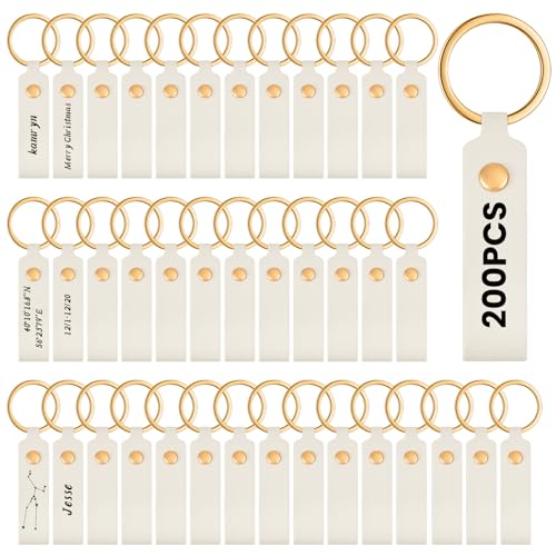 Wavyknot 100 Pcs PU Leather Keychain Blanks Bulk Laser Engraving Blanks Keychain Kit with Key Rings for DIY Key Chains Craft (3.7 x 0.7 Inches,Ivory White) - color: Ivory White, size: 3.7 x 0.7 Inches