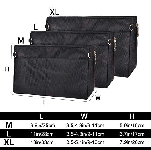 Vercord Expandable Nylon Handbag Purse Organizer Insert Liner Shaper Bag in Bag Black XLarge - color: Black, size: X-Large