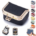 Genuine Leather Mini Jewelry Box for Women, Travel Jewelry Case & Coin Purse with Kiss Lock, Holds Earrings, Rings, Necklace, Bracelet, Ideal Gift for Her (Black) - color: Black - 2.5in