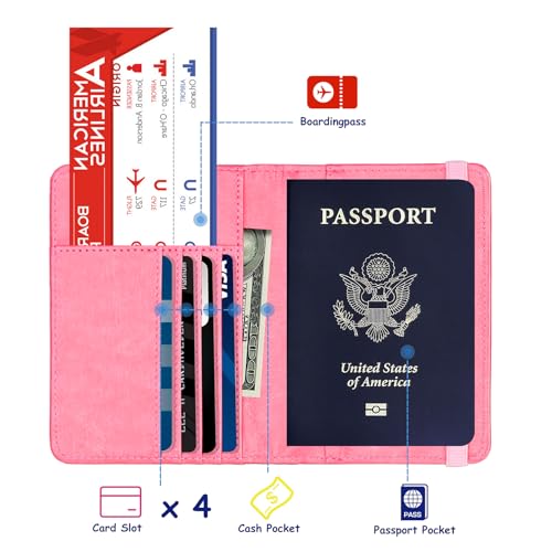 TOURSUIT RFID Blocking Passport Holder, Leather Travel Wallet, Pink - color: Pink