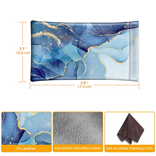 FINTIE Soft Eyeglasses Case with Cleaning Cloth, Squeeze Top Glasses Pouch | Sunglasses Eyewear Bag, Vegan Leather, For Reading /Prescription Glasses Storage, For Women Daily Carry - color: Ocean Marble