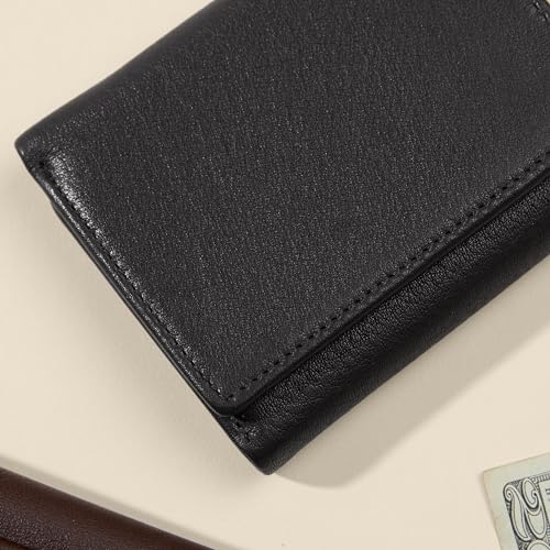 Men's Trifold Wallet with Removable Card Holder - Black Onyx | 9 Credit Card Slots - Double Bill Compartment - 3 Interior Pockets - Thumb Slide - Full Grain Leather - 3.5"W x .75"D x 4.3"H - color: Black Onyx, size: with Card Wallet
