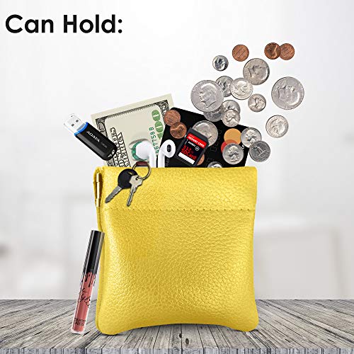 Genuine Leather Squeeze Coin Purse, Coin Pouch Made IN U.S.A. Change Holder For Men/Woman Size 3.5 X 3.5 (Yellow) - color: Yellow