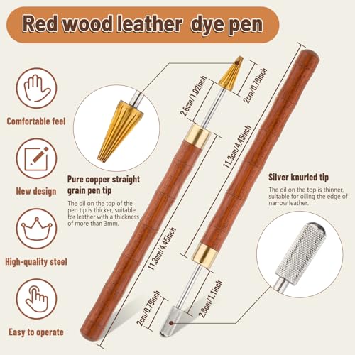 Jmuiiu 2 Pcs Leather Edge Dye Pen, Leather Edge Printing Tool for Craft | Red Brown Colors Edge Roller Pen Applicator, Edge Coating