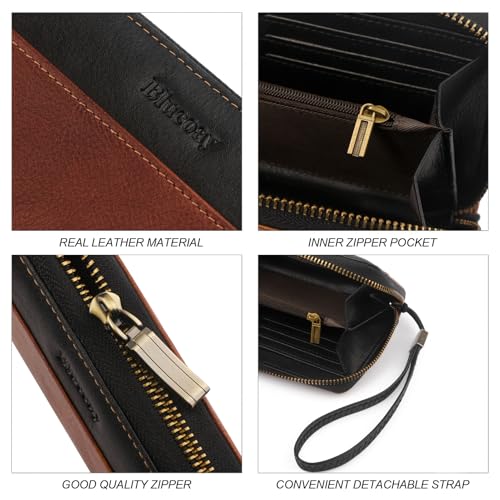 Leather Wallet for Women RFID Blocking Wristlet Wallet(brownblack) - color: a4-brownblack